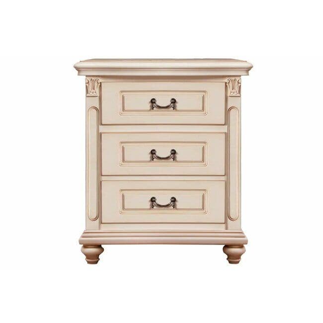 Noptiera dormitor Francesca Classic Stil, crem cu patina maro, 60 x 42 x 68 cm